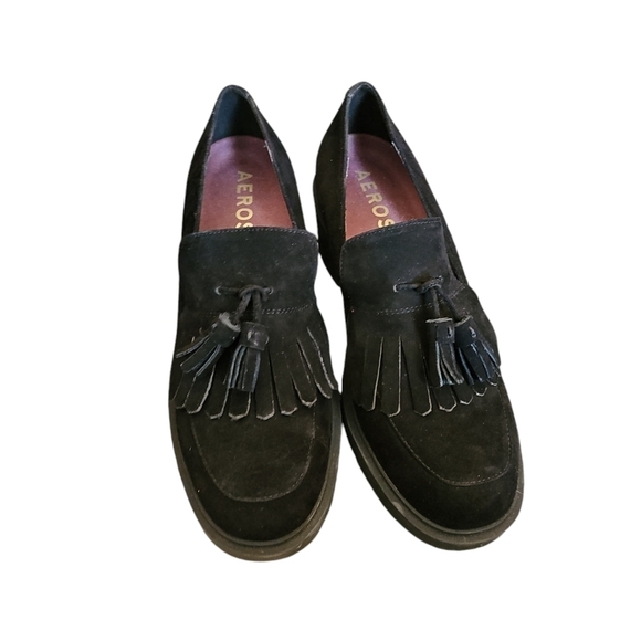 Aerosoles Gibes Heeled chunky Loafer Black Genuine Suede sz 9.5 SH461 - Picture 7 of 7